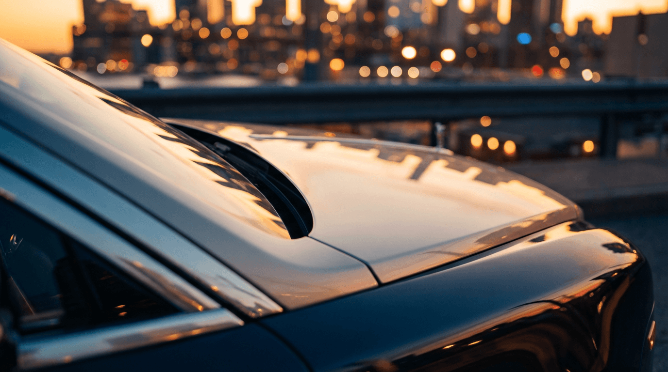 Close-up of polished chrome truck bumper shining in sunlight
